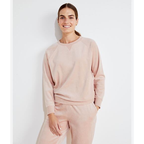Talbots Haven Well Within Pink Velour Fleece Crewneck Long Sleeve Sweatshirt - Picture 1 of 7